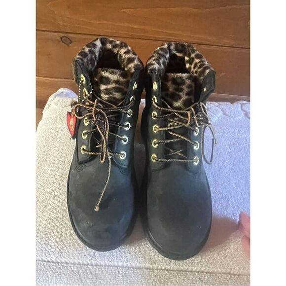 Timberland unisex Vintage 6 in Premium Boot Leopard Luxe Black Classic Youth Sz - Picture 6 of 8